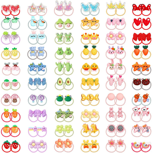 WillingTee 120pcs (60 pairs) Mix Colors Girl's Elastic Hair Ties Soft Rubber Bands Hair Bands Holders Pigtails Hair Accessories for Girls Infants ...