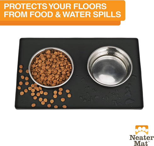 Neater Pet Brands Neater Mat - Waterproof Silicone Pet Bowls Mat - Protect Floors from Food & Water (Midnight Black, 16" x 10" Silicone)...