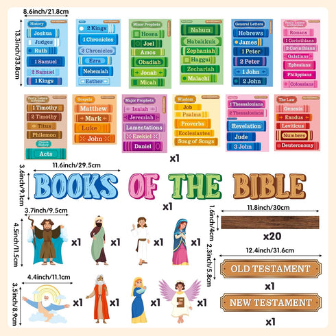 BeYumi Bible Learning Bookshelf Cutouts - 110Pcs Back to School Books of The Bible Learning Bulletin Board Set Faith Religious Christian Vacation ...