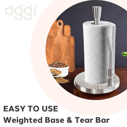 OGGI Stainless Steel Paper Towel Holder - with Tension Arm and Tear Bar, 13" Height - Stainless Steel Construction...