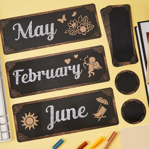 Gueevin 60 Pcs Industrial Chic Months of the Year Bulletin Board Set Holiday Monthly Headliners Employee of the Month Sign 12 Seasonal Monthly Hea...