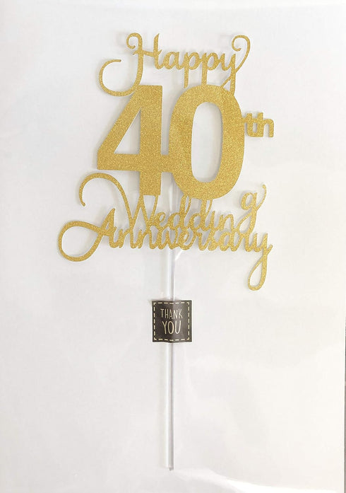 40th Wedding Anniversary Cake Topper, Wedding Anniversary Party Decoration with Premium Gold Glitter...