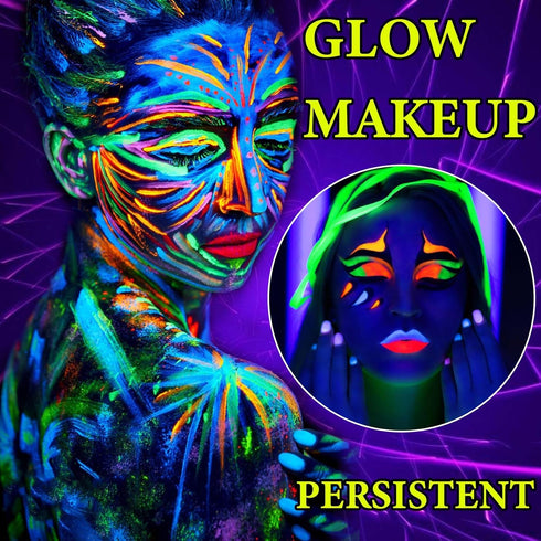 Glow in The Dark Party Supplies Face Body Paint Sticks 6 Pcs,Neon Face Body Paint Crayons Kit,Black Light Glow Halloween Makeup Kit for Masquerade...