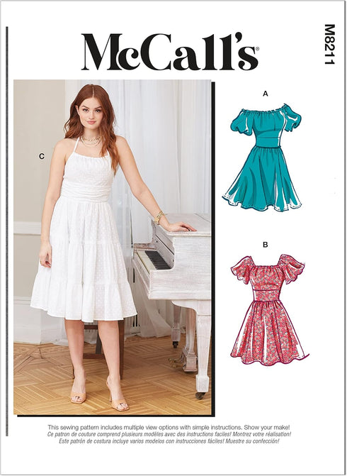 McCall's Misses' Fit and Flared Dress Sewing Pattern Kit, Code M8211, Sizes 18W-20W-22W-24W, Multicolor...