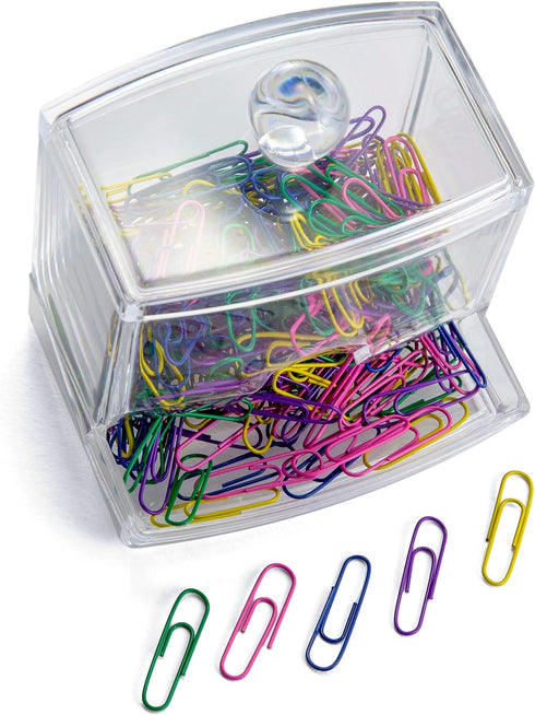 Officemate Self-Dispensing Paper Clip Holder w/250 Assorted Color Paper Clips, Clear (93697)...