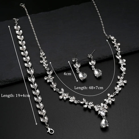 FIBO STEEL Jewelry Set Rhinestone Earrings Necklace Bracelet Set for Bride Bridesmaid Wedding Prom Costume Party Jewelry...