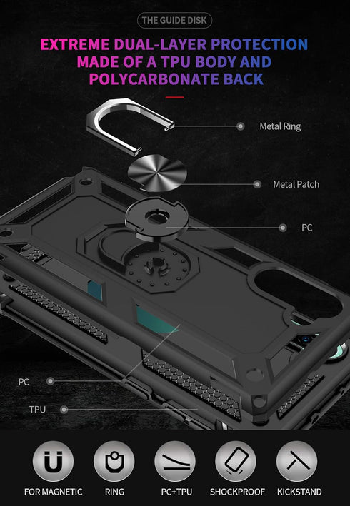 for Samsung Galaxy Note 10 Case, Note10 Case with HD Screen Protectors, Military-Grade Metal Ring Holder Kickstand 15ft Drop Tested Shockproof Cov...