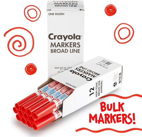 Crayola Washable Markers - Red (12ct), Kids Broad Line Markers, Bulk Markers for Classrooms & Teachers...