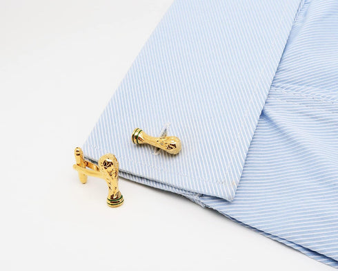 14K Gold Plated Football World Cup Tropy Cufflinks for Men In Gift Case Football Fan Men's Cuff Link for Wedding Shirt Party Business Regular Anni...