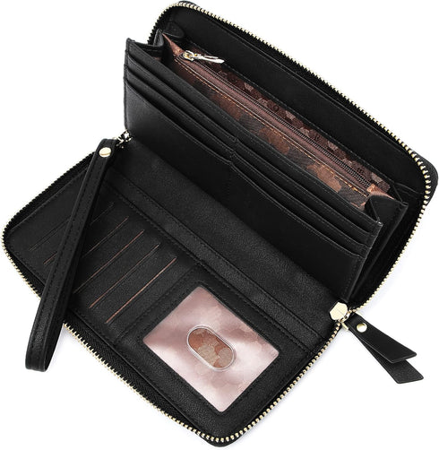 Badiya Womens Wallet RFID Blocking Credit Card Holder Large Capacity Leather Zip Around Wallets Clutch Wristlet...