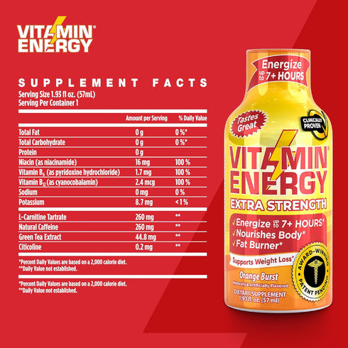 Vitamin Energy Extra Strength Energy Drink Shots | Natural Nutrients to Energize & Support Immune System | Sugar & Carb-Free | Immunity Formula | ...