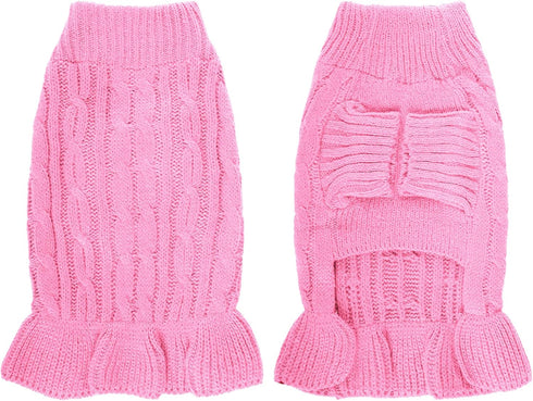 Small Dog Sweater Pet Christmas Sweater Dress for Dogs Cat Pet for Winter Christmas Holiday Breathable Ruffle Hem Design (Pink, Large)...
