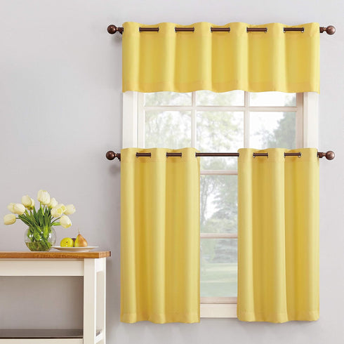 No. 918 Montego Casual Textured Semi-Sheer Grommet Kitchen Curtain Valance, 56" x 14", Yellow...