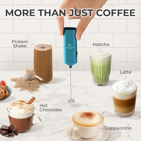 Zulay Kitchen Powerful Mini Milk Frother Handheld - Electric Hand Mixer - Portable Frother Wand for Coffee - Small Drink Blender for Lattes, Cappu...