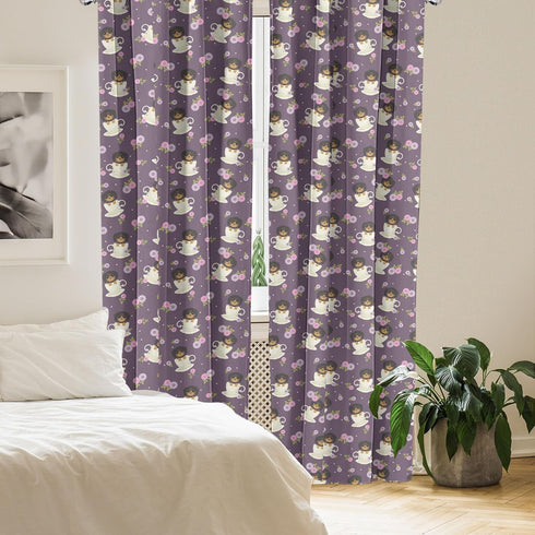 Ambesonne Tea Party Window Curtains, Dachshund Dogs Sitting Inside Cups and Wildflowers Aster Pets Graphic, Lightweight Decor 2-Panel Set with Rod...