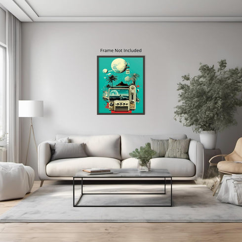 Posterizer 1 pcs-old timey devices-beach themed collage-Retro Art-Vintage Art-Gift for Art Lovers- UNFRAMED Wall Art...