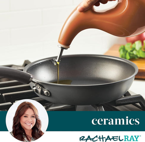 Rachael Ray 48466 Ceramic EVOO Oil and Vinegar Dispensing Bottle with Spout, 24 Ounce - Pumpkin Orange...