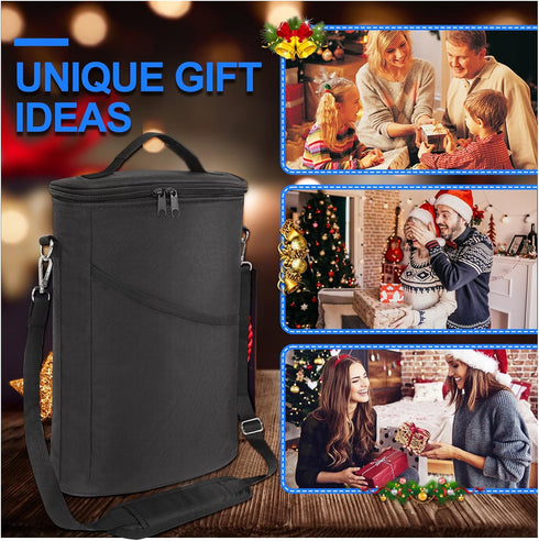 2 Bottle Wine Cooler Bag, Leakproof Insulated Padded Wine Gift Tote Carrier with Handle and Adjustable Shoulder Strap, for Travel, Wine Tasting, P...