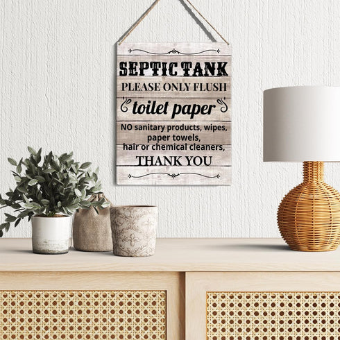 Farmhouse Bathroom Signs Wall Decor Rustic Septic Tank Please Only Flush Toilet Paper Thank you Wood Plaque Wooden Hanging Sign Decoration for Hom...