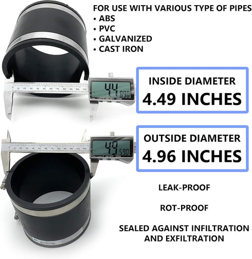 Flexible Rubber PVC Coupling Parallel with Stainless Steel Clamps, 4 inch, Black...
