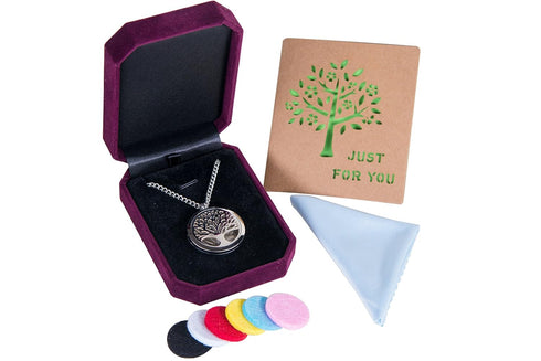 Aromatherapy Essential Oil Diffuser Necklace Pendant Locket Jewelry | 24’’ Adjustable Chain Stainless Steel Perfume Necklace | 10 Refill Pads | Gi...
