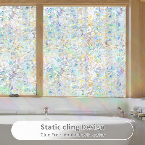 WPCTEV 3D Window Film No Glue Privacy for Glass Sticker Static Cling Heat Control Anti UV Non-Adhesive Decorative Crescent 17.7 Inch x 6.5 Feet...