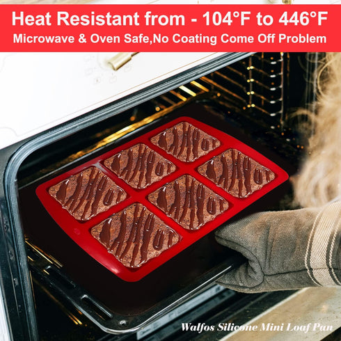 Walfos Mini Silicone Brownie Pan - 3 Piece 6-Cavity Non-stick Square Baking Pan, Perfect for Mini Brownies, Cornbread, Muffin and Cakes, BPA Free ...