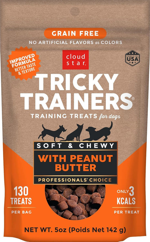 Cloud Star Tricky Trainers Soft & Chewy Dog Training Treats 5 oz Pouch, Peanut Butter Flavor, Grain-Free Low Calorie Behavior Aid with 130 treats...
