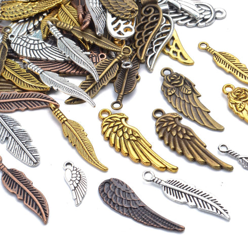 Aylifu 100 Pieces Mixed Colors alloy Angel Feather Wings Charms Pendants Jewelry Findings for DIY Necklace Bracelet...