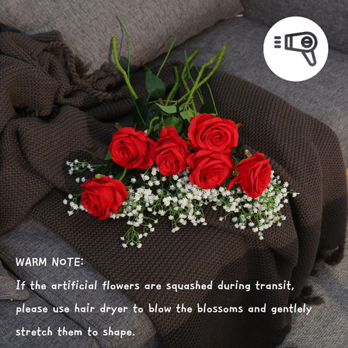 JUSTOYOU 10Pcs Artificial Roses Flowers, Realistic Blossom Roses, Real Touch Silk Rose, Single Fake Flower Long Stem Bouquets for Home Wedding Par...