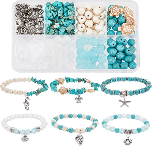 SUNNYCLUE 1 Box 277Pcs DIY Turtle Beads Beading Bracelets Making Kit Tortoise Charms Summer Hawaii Ocean Starfish Seahorse Charm Sea Shell Charms ...