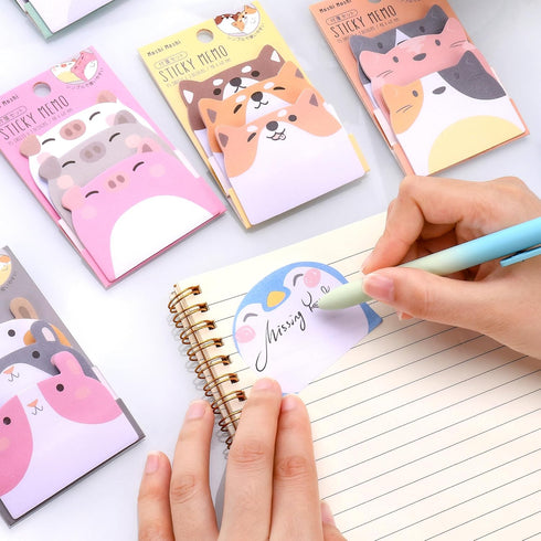 Cute Sticky Notes, 6 Pack 270 Sheets Kawaii Cartoon Animal Sticky Notes, Mini Cartoon Notes Animals Shape Markers Flags Self-Stick Memo Pads for S...
