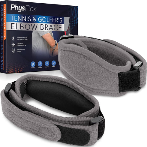 Elbow Brace 2-Pack for Men & Women, Adjustable Tennis & Golfer's Elbow Support Strap for Tendonitis Pain Relief - Compression Pad for Arm, Forearm...