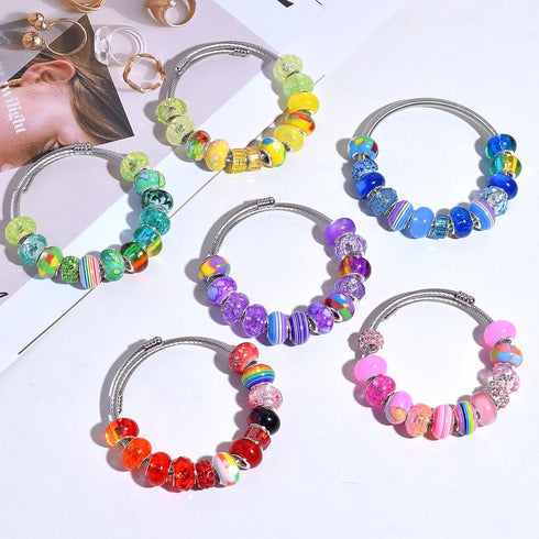 300 Pcs Large Hole Glass Beads for Jewelry Making, European Beads Bulk Mixed Color Spacer Beads with Rhinestones Lampwork Beads for DIY Craft Char...
