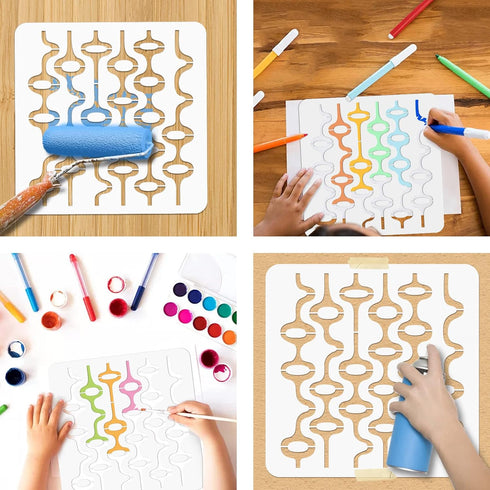 NBEADS 6 Pcs 6 Styles Retro Tile Stencils, Mid Century Modern Painting Stencil Tempalte DIY Art Craft Painting Wall Stencils 11.8×11.8 Inch for Pa...