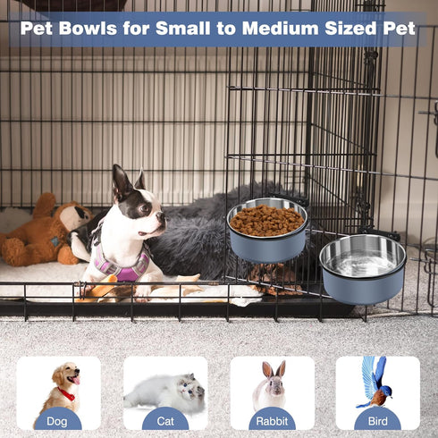 Dog Kennel Bowls for Crates, Hanging Dog Crate Water Bowls No Spill, 2 Pack Kennel Food Water Bowl Mountable Cage Accessories, Stainless Steel Pet...
