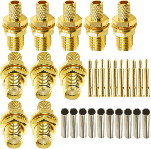 TUOLNK RPSMA Coax Connector RP SMA Female Crimp Coaxial Adapter RP-SMA Female Bulkhead Converter for RG58 RG142 Coaxial Cable 10pcs...
