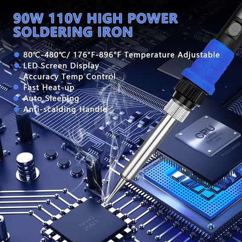 Soldering Iron Kit, 90W LED Digital Soldering Kit with Ceramic Heater, 110V Solder Iron Welding Tools with Smart Temperature Control, Auto Sleep &...