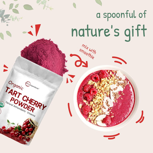 Organic Tart Cherry powder, 4oz | 100% Natural Fruit Powder | US Grown Tart Cherries Source | No Sugar & Additives | Great Flavor for Drinks, Smoo...