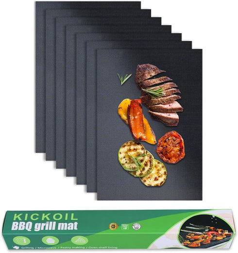 Grill Mats for Outdoor Grill Set of 7 Black Grilling Mats Grill Tools BBQ Accessories Non-Stick Heavy Duty Teflon Grill Sheets for Charcoal Grill ...