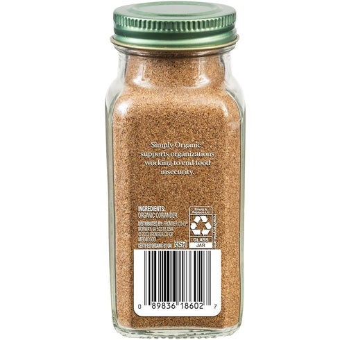 Simply Organic Ground Coriander Seed, 2.29-Ounce, Rich, Warm Earthy Yet Fruity Flavor, Bright Aroma, Slight Citrus Undertones...