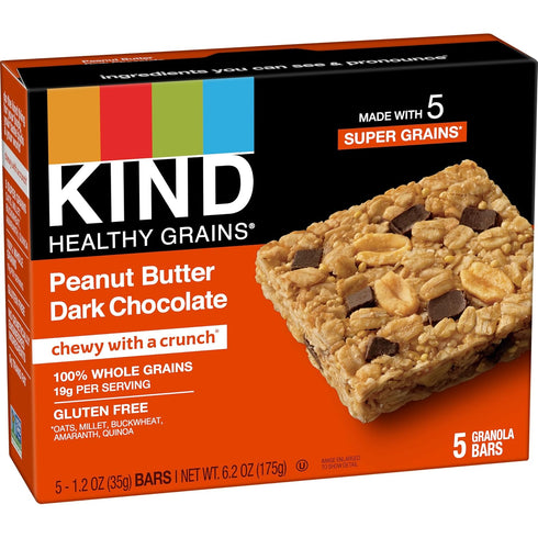 KIND Healthy Grains Bars, Peanut Butter Dark Chocolate, Non GMO, Gluten Free, 1.2 oz, 5 Count...