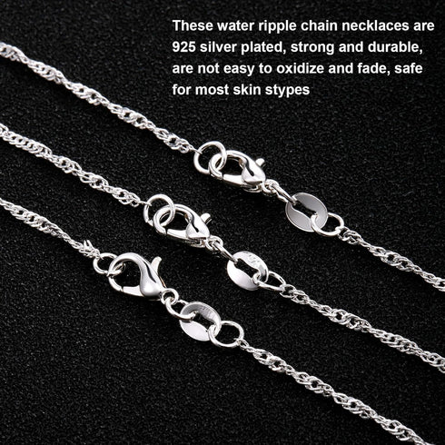 TecUnite 24 Pack Silver Plated Water Ripple Chain Necklace with Lobster Clasps and Velvet Storage Bag for DIY Jewelry Making, 1.5 mm (20 Inch)...