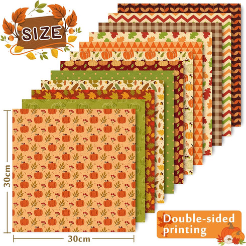Whaline 24Pcs Fall Pattern Paper with Stickers 12 Design Double-Sided Autumn Scrapbook Specialty Paper Fall Leaves Craft Paper Folded Flat for DIY...