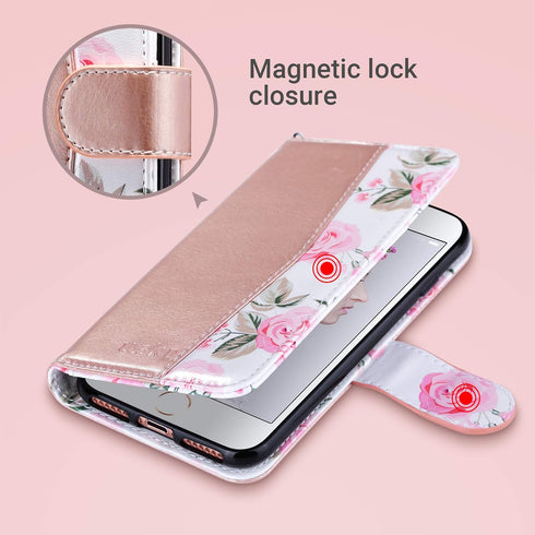 ULAK for iPhone SE 3(2022)/SE(2020)/8/7 Wallet Case with Card Holder, Premium Floral PU Leather Flip Case with Kickstand Card Slots,Wrist Strap, D...