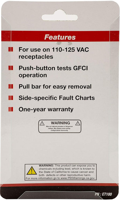 Triplett ET100 GFCI Outlet/Receptacle Tester with 5 Visual Indicators...