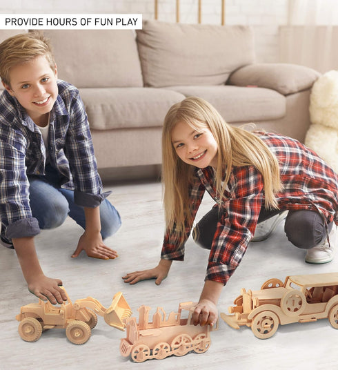 Puzzled 3D Puzzle Rolling Locomotive Train Wood Craft Construction Model Kit, Fun & Educational DIY Wooden Toy Assemble Unfinished Crafting Hobby ...