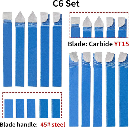 1/4" Metal Lathe Tooling - 10PCS Carbide Tip Tipped Cutter Tool,C6 Bit Cutting Set,for Metal Lathe Turning, Boring, and Chamfering...
