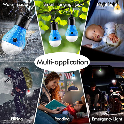 FLY2SKY Tent Lamp Portable LED Tent Lights Blue 4 Packs Hook Hurricane Emergency Lights LED Camping Lights Bulb Camping Tent Lanterns Camping Equi...