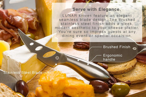 Lunar 6-Piece Cheese Knife Set - Premium Stainless Steel Cheese Knives Collection - Charcuterie Board Accessories Gift Ready w/ 15 Festive Recipes...